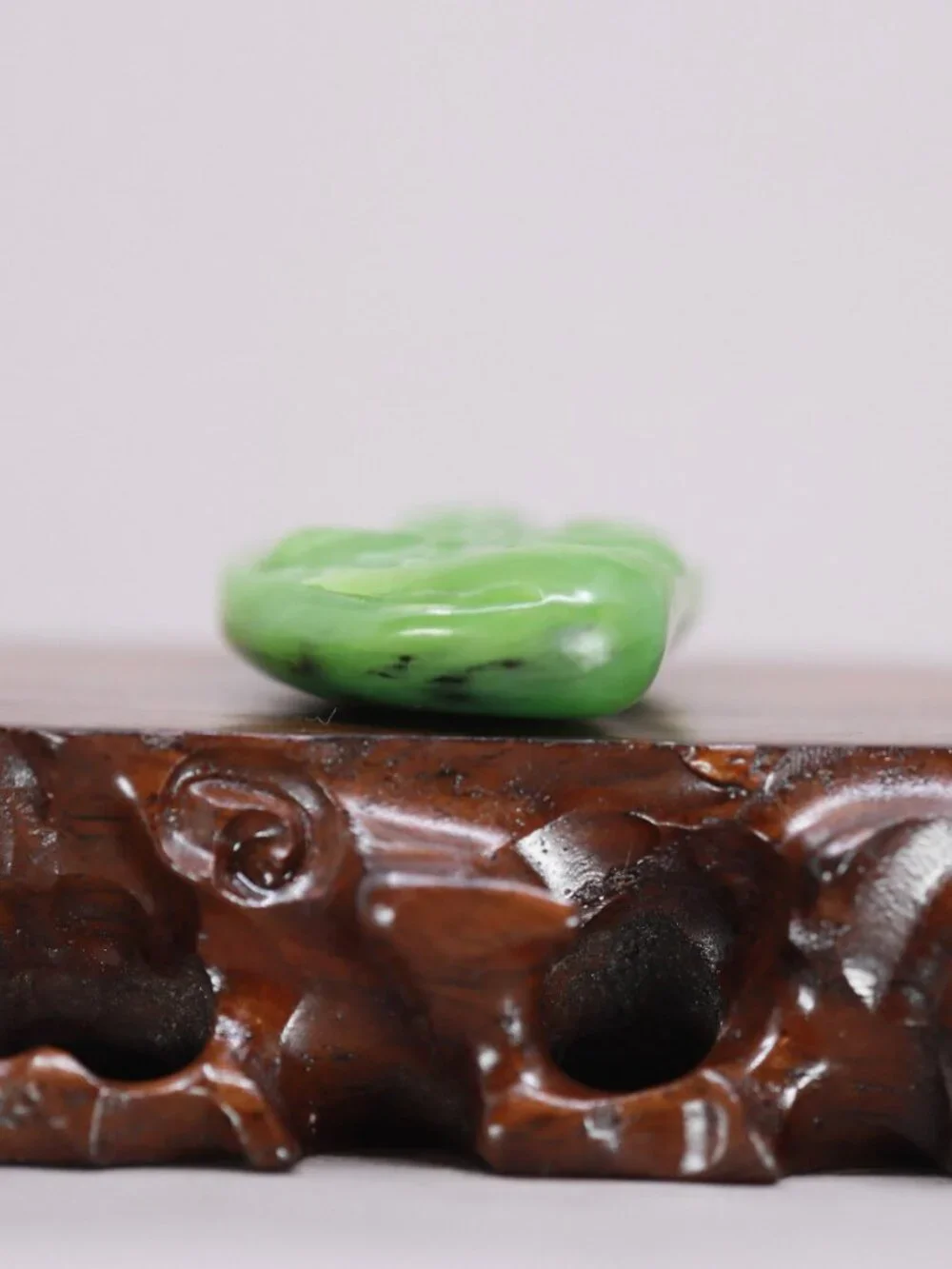 Chinese Green Hetian Jade Pendant w Guanyin & Ruyi